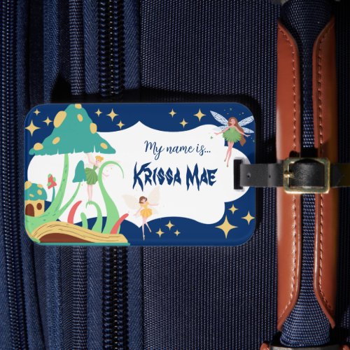 Colorful Cute Fairy Kids Name Luggage Tag