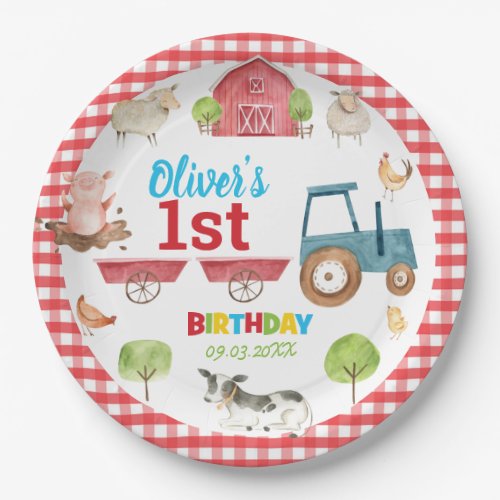 Colorful Cute Farm Animals Barnyard 1st Birthday  Paper Plates