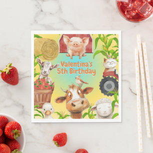 Colorful Cute Farm Animals Barnyard Kids Birthday Napkins