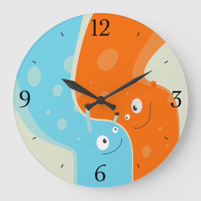 Colorful Cute Fire and Water Element In Hug Large Clock (Front)
