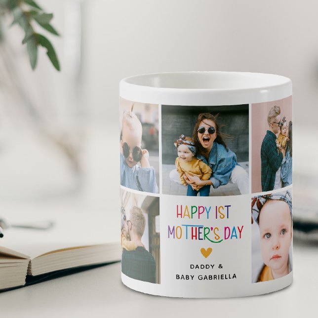 Colorful Cute First Mother's Day Photo Collage Coffee Mug (Creator Uploaded)