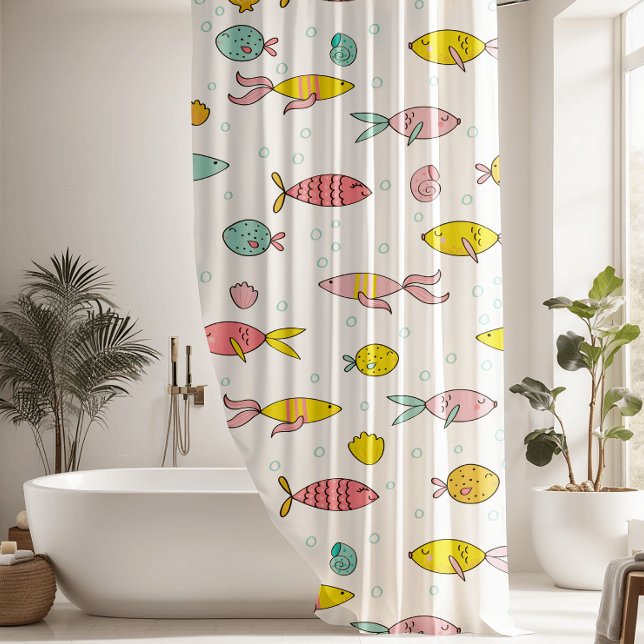 Colorful Cute Fish Pattern Shower Curtain (Creator Uploaded)