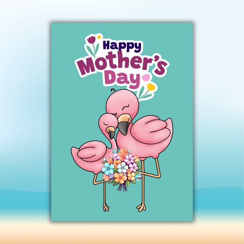 Colorful Cute Flamingos Happy Mothers Day Holiday Card