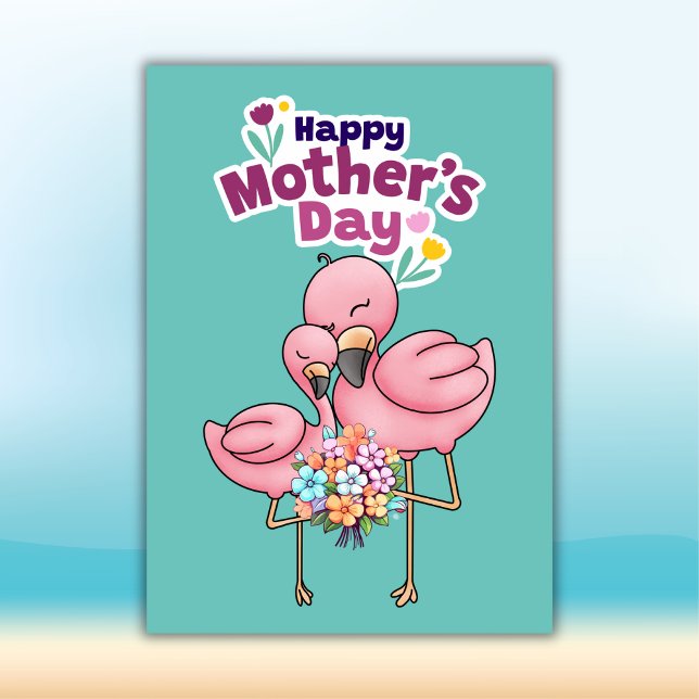 Colorful Cute Flamingos Happy Mothers Day Holiday Card (Creator Uploaded)