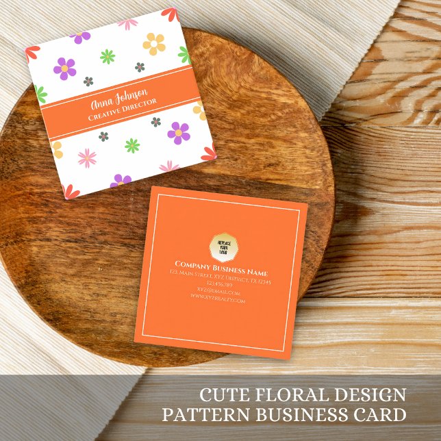 Colorful Cute Floral Design Pattern Square Business Card (Creator Uploaded)