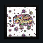 Colorful Cute Floral Elephant Illustration Keepsake Box<br><div class="desc">Cute colorful floral elephant illustration. White changeable background.</div>