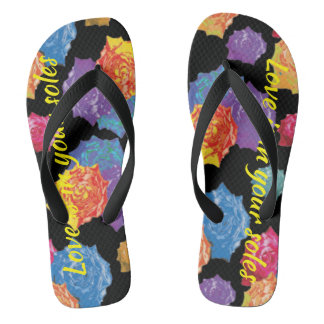 Colorful Cute Floral Love is in your Soles Flip Flops