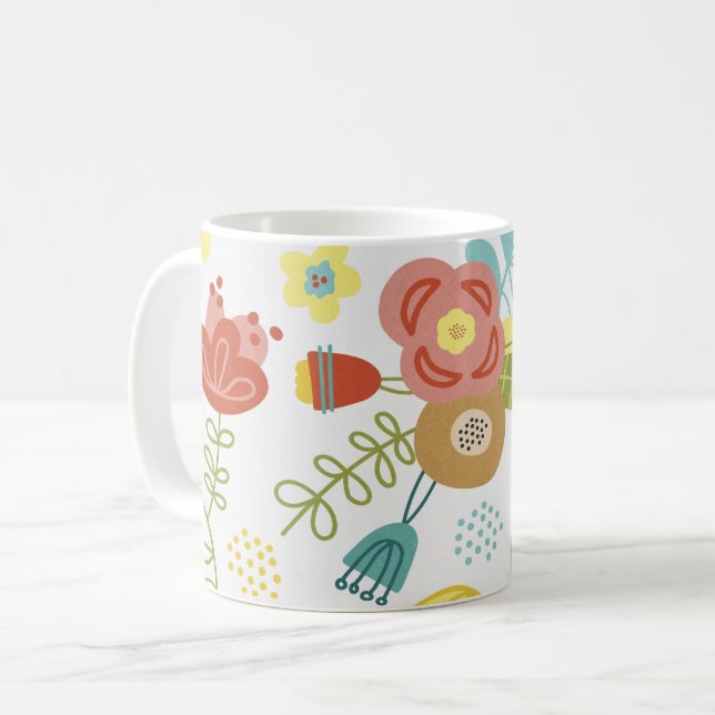 Colorful Cute Floral Pattern Light Background Coffee Mug (Front Left)