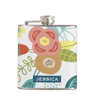 Colorful Cute Floral Pattern Personalised Flask