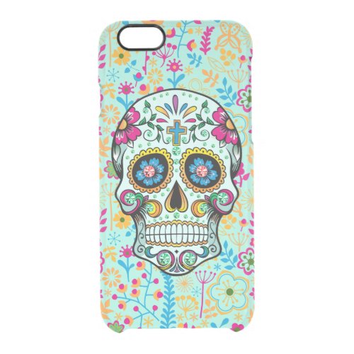Colorful Cute Floral Sugar Skull  Flowers Clear iPhone 66S Case