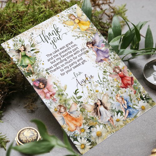 Colorful Cute Flower Fairies Glitter Script Thank You Card
