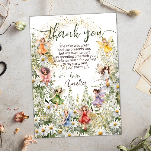 Colorful Cute Flower Fairies Glitter Script Thank You Card