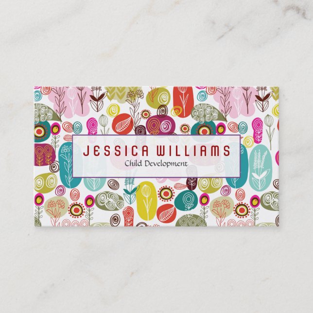 Colorful Cute Flowers Pattern Business Card (Front)