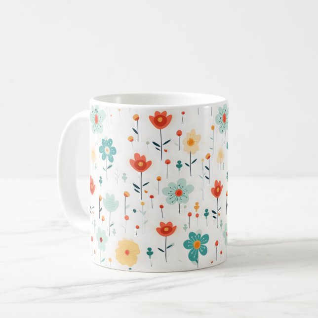 Colorful Cute Flowers Pattern Coffee Mug (Front Left)