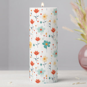 Colorful Cute Flowers Pattern Pillar Candle