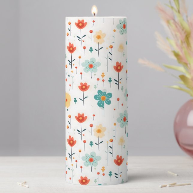 Colorful Cute Flowers Pattern Pillar Candle (In Situ)