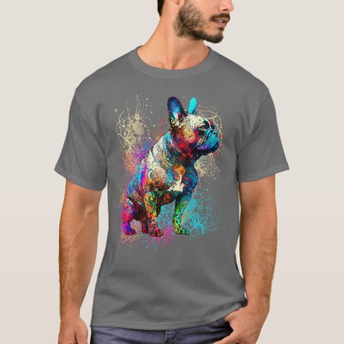 Colorful cute French Bulldog tattoo raimbow color  T_Shirt