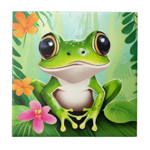 Colorful cute frog ceramic tile