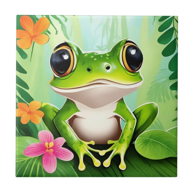 Colorful cute frog ceramic tile (Front)