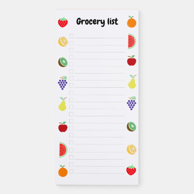 Colorful cute fruits grocery list magnetic notepad (Front)