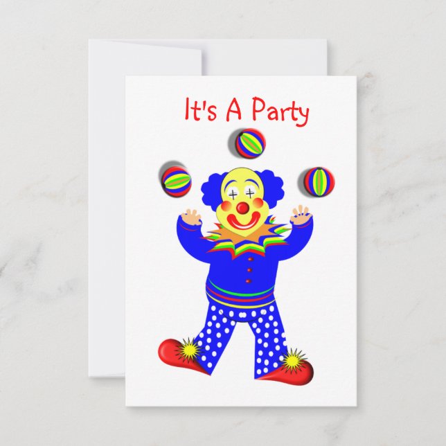 Colorful Cute Fun Circus Clown Juggling Invitation (Front)