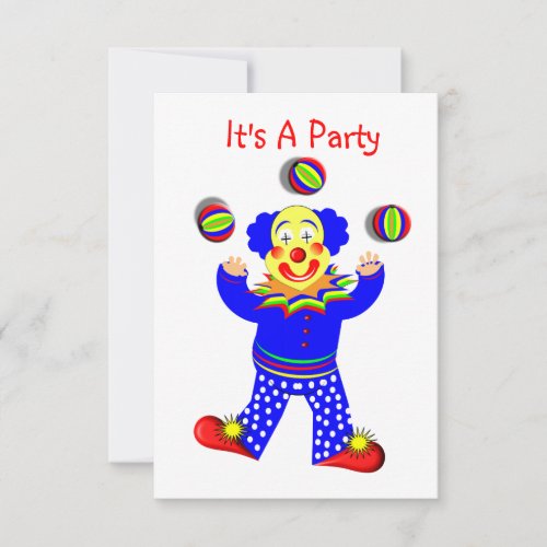 Colorful Cute Fun Circus Clown Juggling Invitation