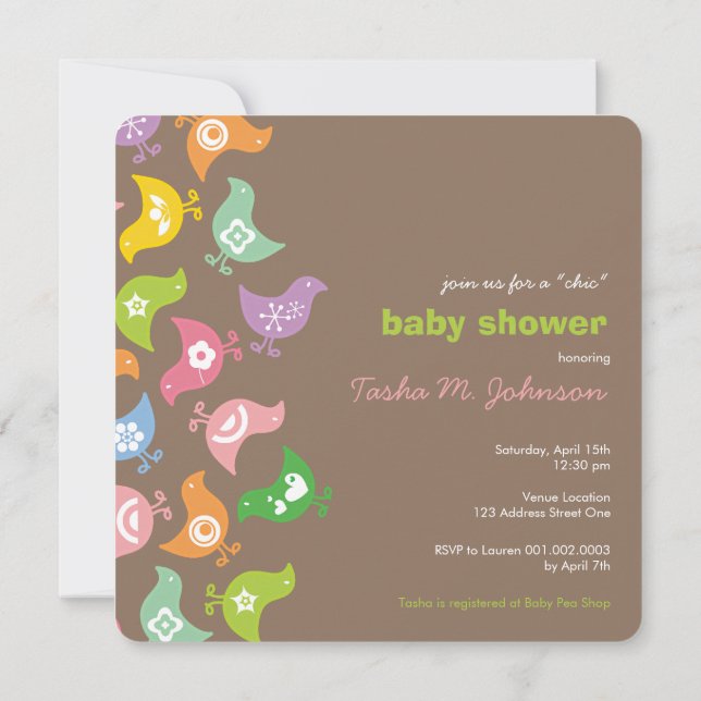 Colorful Cute Fun Rainbow Chicks Chic Baby Shower Invitation (Back)