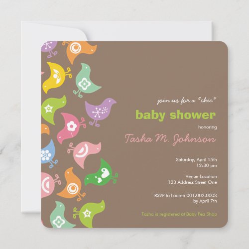Colorful Cute Fun Rainbow Chicks Chic Baby Shower Invitation