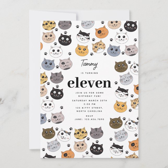 Colorful Cute Funny Cats & Paw Birthday Invitation (Front)