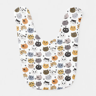 Colorful Cute Funny Cats & Paw Pattern Baby Bib