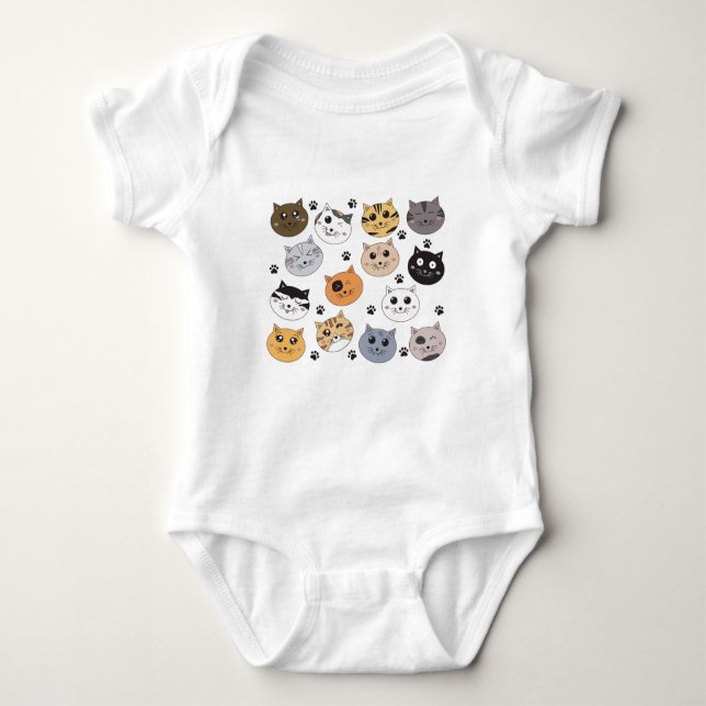 Colorful Cute Funny Cats & Paw Pattern Baby Bodysuit (Front)
