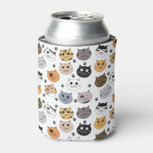 Colorful Cute Funny Cats & Paw Pattern Can Cooler