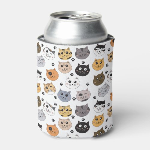 Colorful Cute Funny Cats  Paw Pattern Can Cooler
