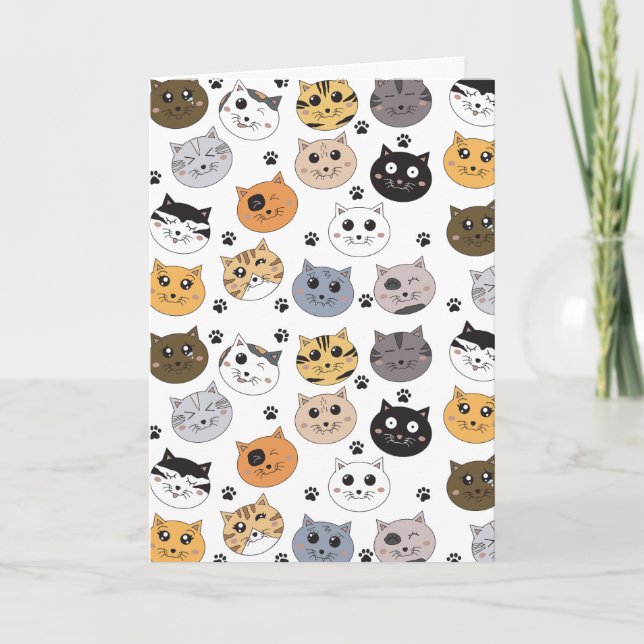 Colorful Cute Funny Cats & Paw Pattern Card (Front)