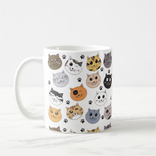 Colorful Cute Funny Cats & Paw Pattern Coffee Mug