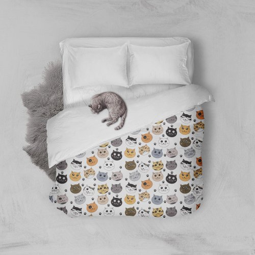 Colorful Cute Funny Cats  Paw Pattern Duvet Cover