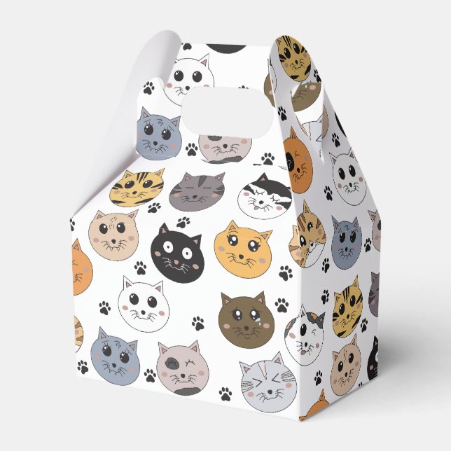 Colorful Cute Funny Cats & Paw Pattern Favor Boxes (Front Side)