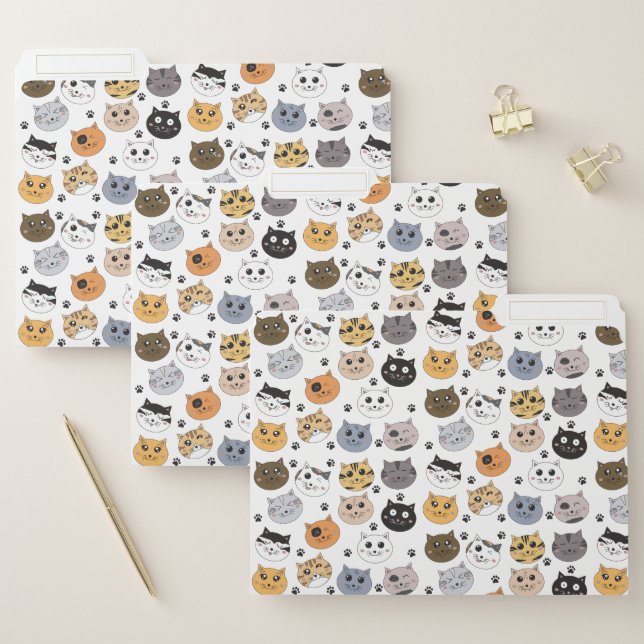 Colorful Cute Funny Cats & Paw Pattern File Folder (Set)