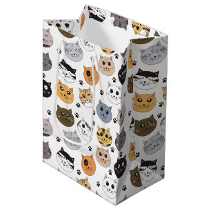 Colorful Cute Funny Cats & Paw Pattern Medium Gift Bag