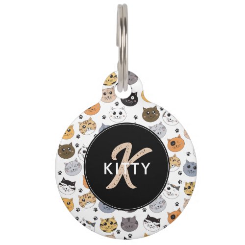 Colorful Cute Funny Cats  Paw Pattern Monogram Pet ID Tag