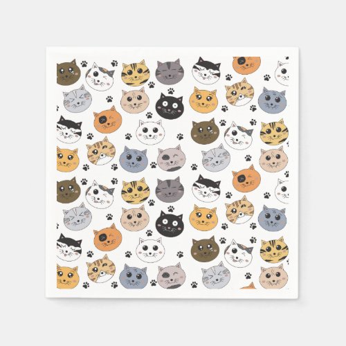 Colorful Cute Funny Cats  Paw Pattern Napkins