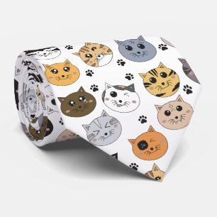 Colorful Cute Funny Cats & Paw Pattern Neck Tie
