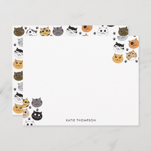 Colorful Cute Funny Cats & Paw Pattern Note Card (Front/Back)
