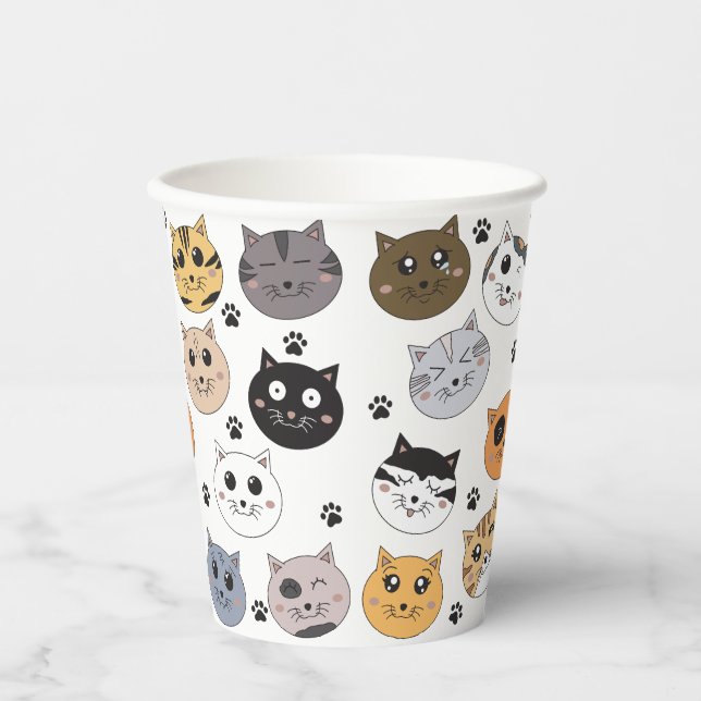 Colorful Cute Funny Cats & Paw Pattern Paper Cups (Front)