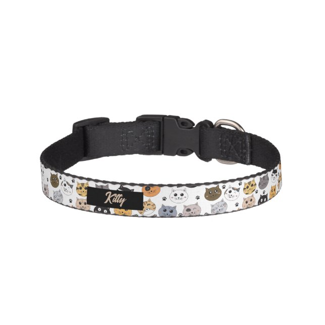 Colorful Cute Funny Cats & Paw Pattern Pet Collar (Front)