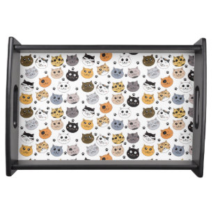 Colorful Cute Funny Cats & Paw Pattern Serving Tray