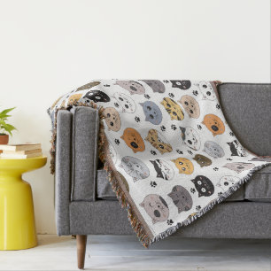 Colorful Cute Funny Cats & Paw Pattern Throw Blanket