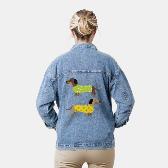Colorful Cute Funny Dachshund Dog Lovers  Denim Jacket (Model)