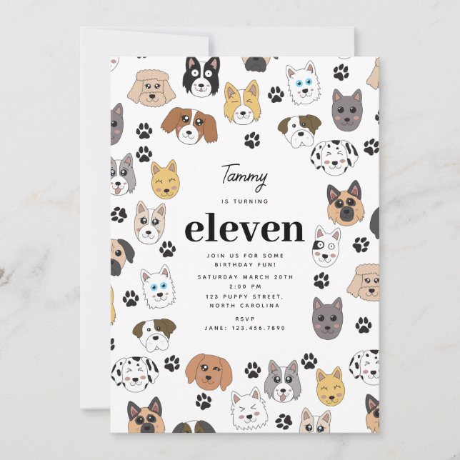 Colorful Cute Funny Dogs & Dog Paw Birthday Invitation (Front)