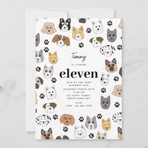 Colorful Cute Funny Dogs & Dog Paw Birthday Invitation